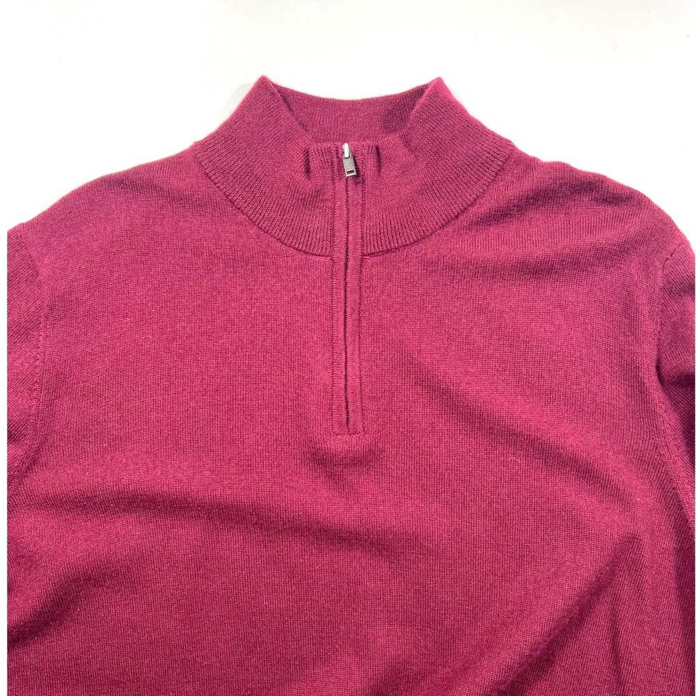 Christian Lacroix Large 100% Extrafine Merino Wool Burgundy Quarter Zip Sweater - Picture 3 of 10
